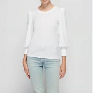 NATION LTD Women's White Loren Slub Knit Peasant Sleeve Tee Size Large